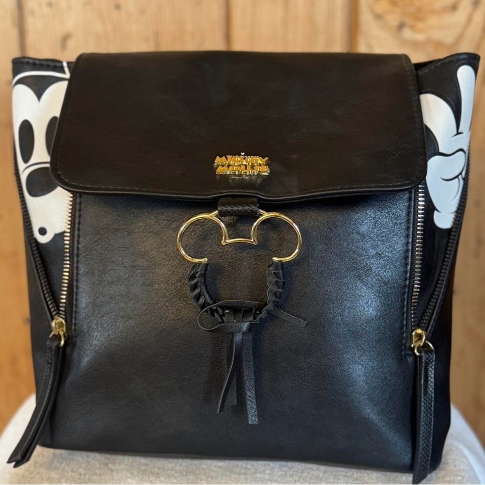 Disney Bioworld Mickey Mouse Black Mini Backpack Purse Faux Leather - Picture 3 of 7